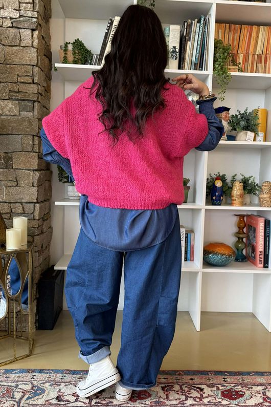 Big Softie Cap Sleeve Knit Top Hot Pink 